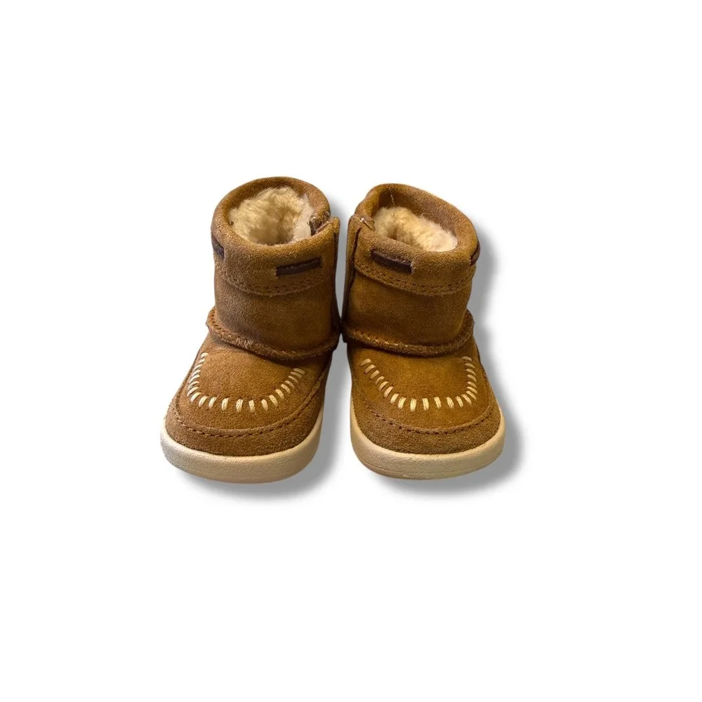 UGG Cali Moc Campfire Boots Infant Size 0/1 Chestnut‎ Suede Fur Lined Cozy